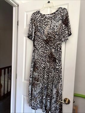 Leopard Print Midi Dress in Black, White & Brown